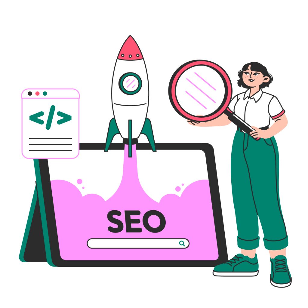 Dashboard view of SEO tools analyzing an ecommerce website, with metrics like organic traffic, keywords, and site speed performance